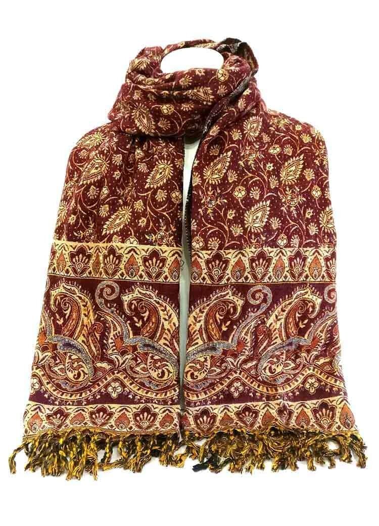 Paisley Woolen Shawl, Maroon Color 1 paisley woolen shawl