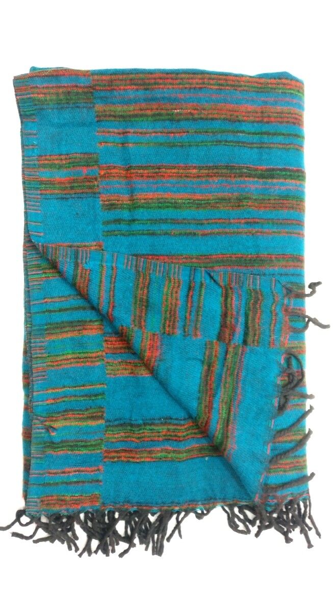 Hand loomed Yak Wool Blanket - Multi Colors 14 hand-loomed-yak-wool-blanket-turquoise-color