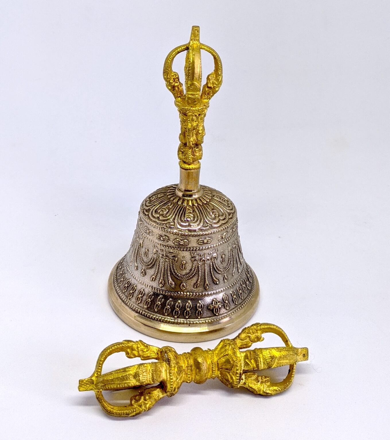 Double Dorje Carved Meditation Bell Set 1 Double Dorje Carved Meditation Bell Set