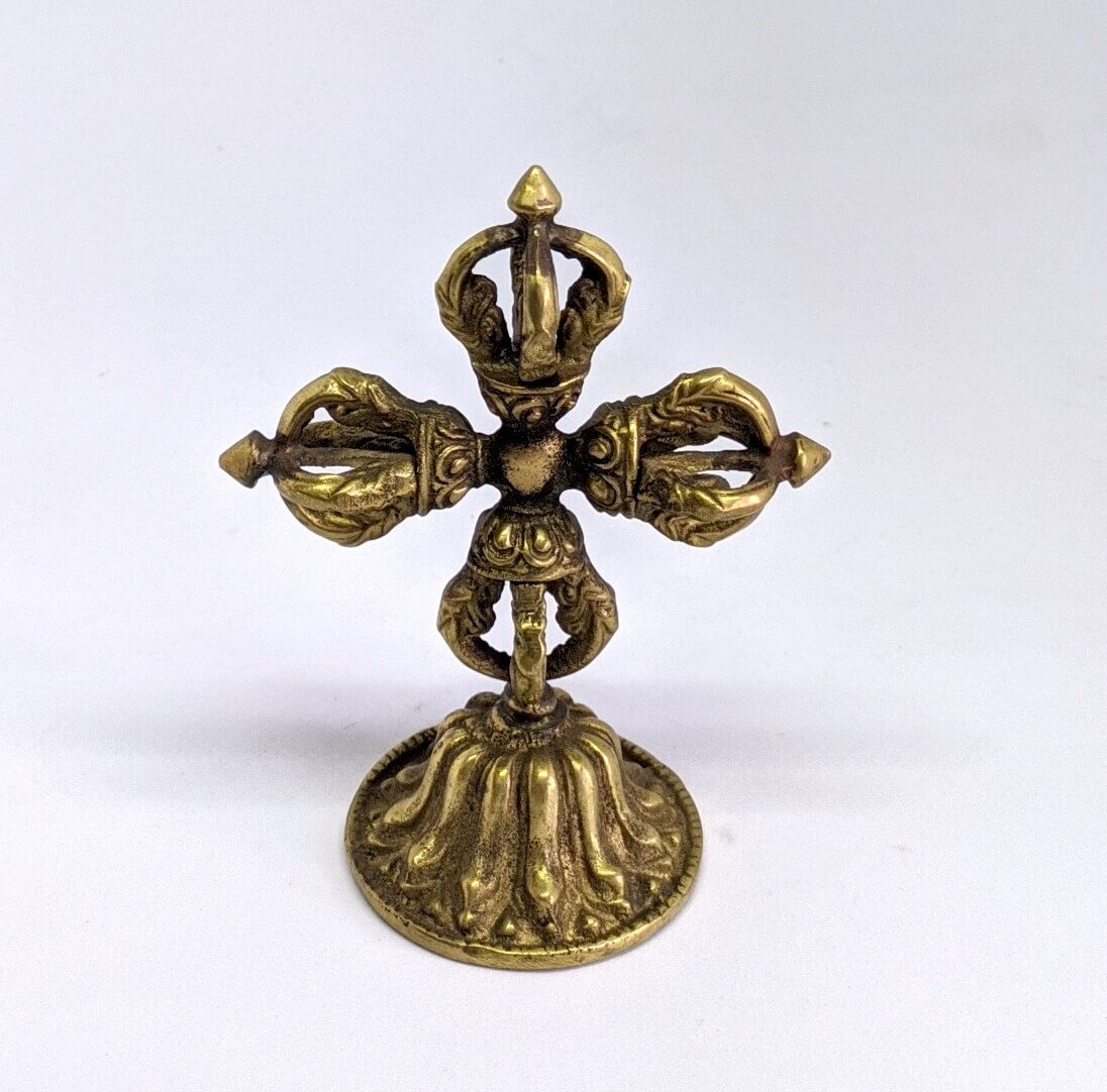 Tibetan Old Brass Double Dorje Stand 1 Tibetan Old Brass Double Dorje Stand