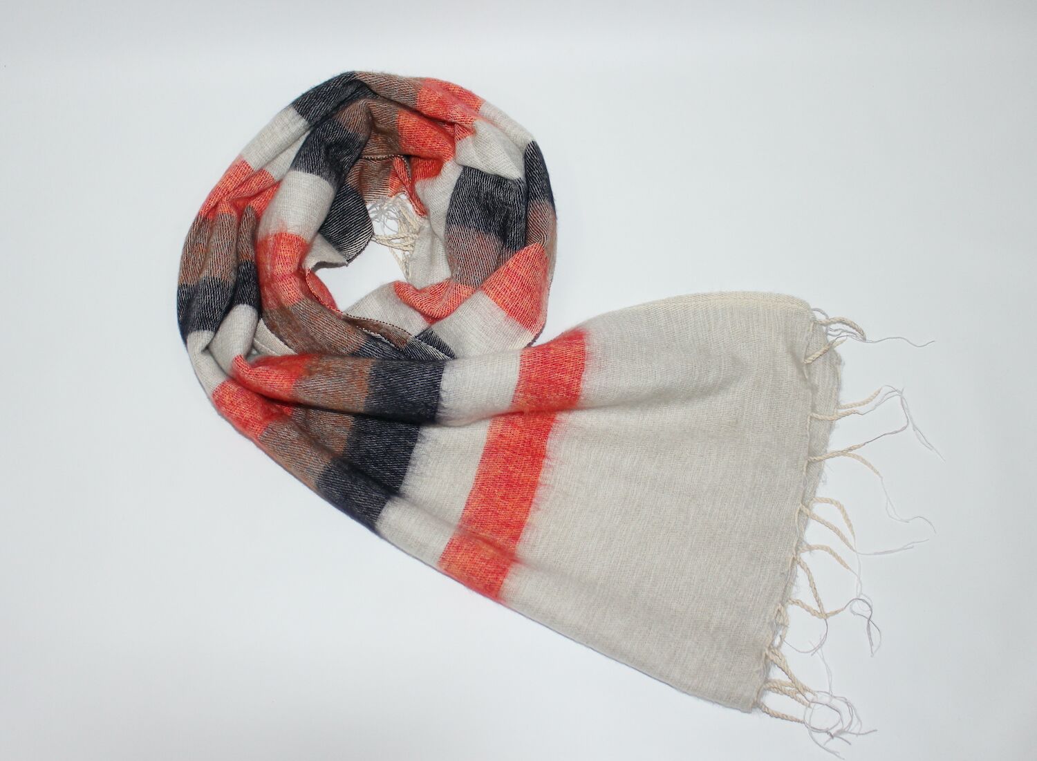 Yak Wool Shawl Stripe White Orange Color 1 Yak Wool Shawl Stripe White Orange Color