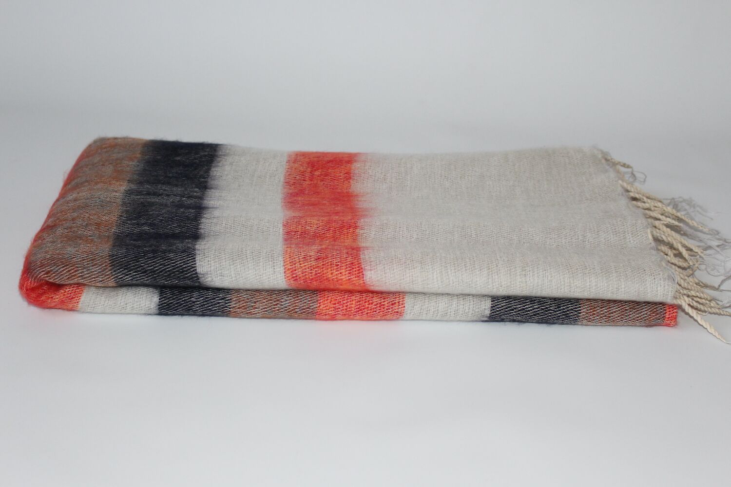 Yak Wool Shawl Stripe White Orange Color 2 Yak Wool Shawl Stripe White Orange Color
