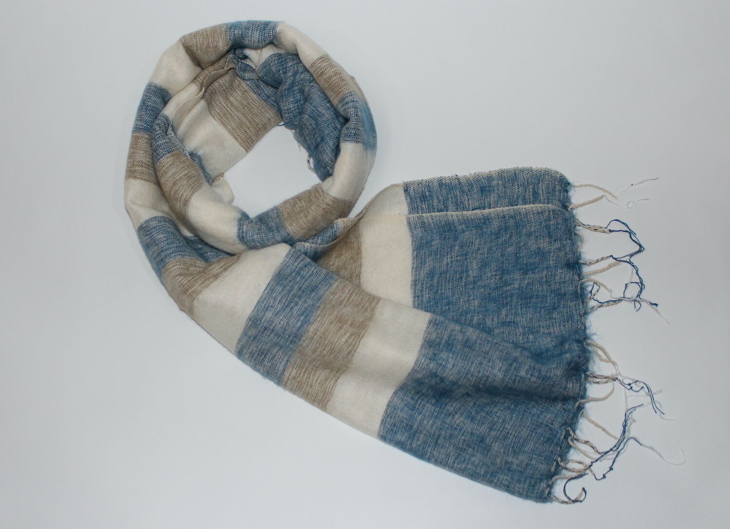 Yak Wool Shawl Stripe Blue White Color 1 Yak Wool Shawl Stripe Blue White Color