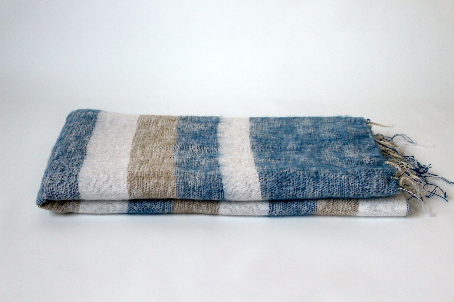 Yak Wool Shawl Stripe Blue White Color 2 Yak Wool Shawl Stripe Blue White Color
