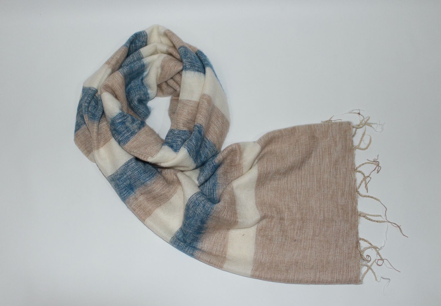 Yak Wool Shawl Stripe Beige Cream Color 1 Yak Wool Shawl Stripe Beige Cream Color
