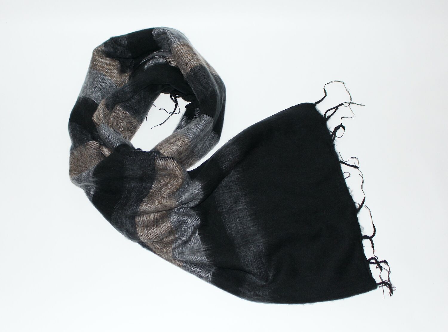 Yak Wool Shawl Stripe Black Grey Color 1 Yak Wool Shawl Stripe Black Grey Color
