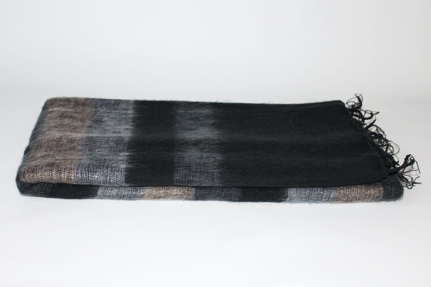 Yak Wool Shawl Stripe Black Grey Color 2 Yak Wool Shawl Stripe Black Grey Color