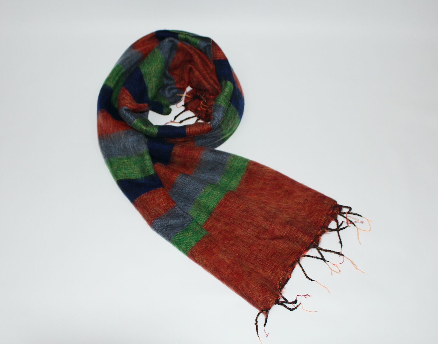 Yak Wool Shawl Stripe Orange Green Color 1 Yak Wool Shawl Stripe Orange Green Color