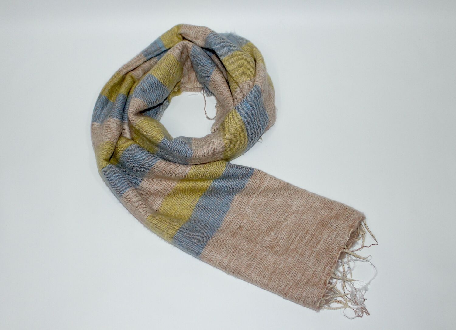 Yak Wool Shawl Stripe Beige Yellow Color 1 Yak Wool Shawl Stripe Beige Yellow Color