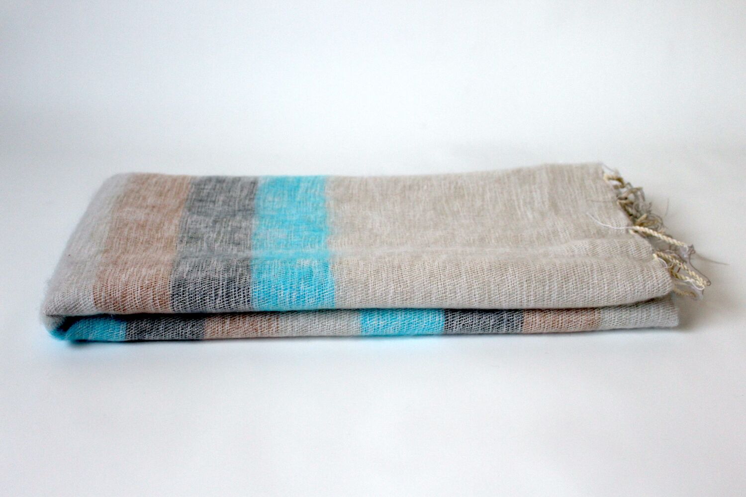 Yak Wool Shawl Stripe Beige Blue Color 2 Yak Wool Shawl Stripe Beige Blue Color