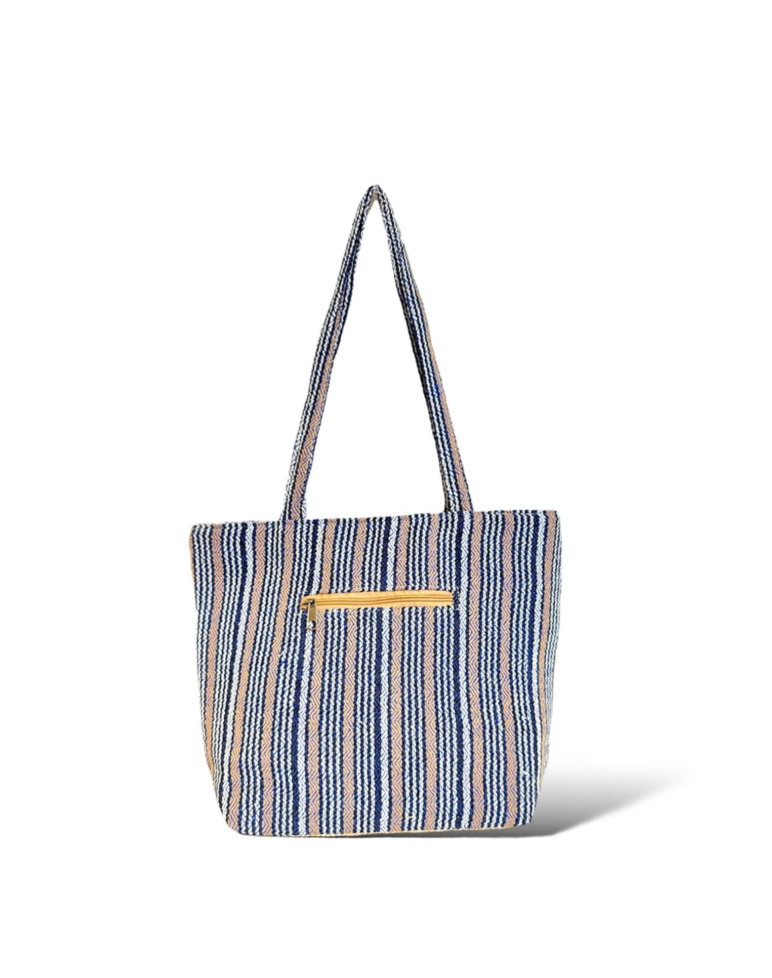 Cotton Shopping Handbags 2 coastal blue and beige stripes handbags